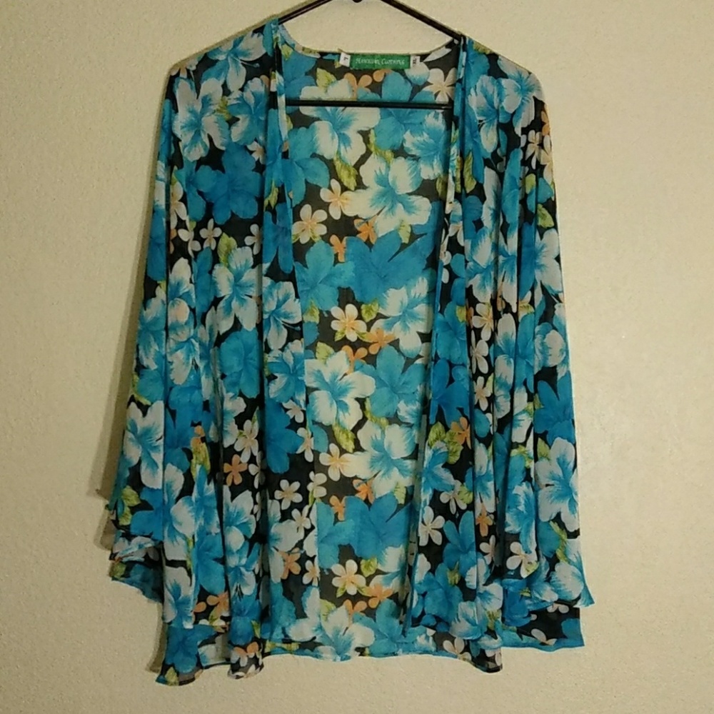 Hawaiian Clothing Sheer Floral Kimono L/XL
